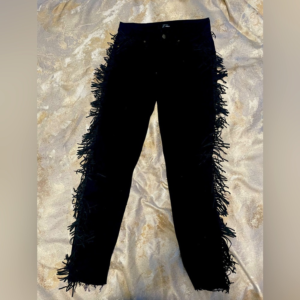Aqua Black Funky Fringe Jeans
